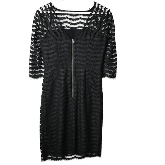 MILLY OF NEW YORK Black Lace 3/4 Sleeves Dress - Size 6 - Picture 4 of 11